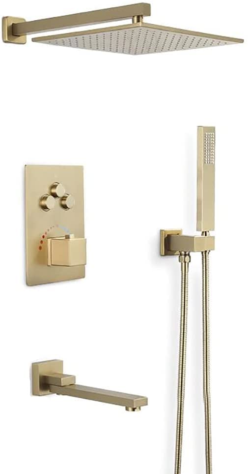 Robinet de douche en laiton doré brossé encastrable avec mitigeur