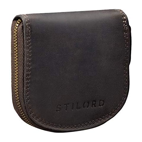 STILORD 'Cash' Mini Leather Coin Purse for Men Women Leather Change Wallet Small Money Pouch Pocket in Genuine Leather, Colour:Dark - Brown Cover