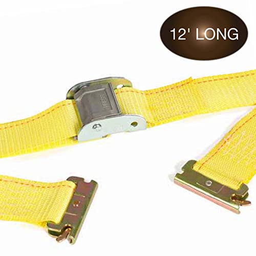 Dc Cargo E-Track Cam Buckle Straps Cargo Tie-Downs, (Pack Of 2) 2 X 12 Heavy Duty Yellow Polyester Tie-Down Cam Buckle Straps, Strong Cam Buckle Strap, E-Track Spring Fittings, Tie Down Motorcycle #TOP3