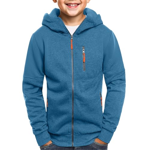 Teen Boys Zip up Hoodies Plain Thick Cargo Hoodie Sweatshirts
