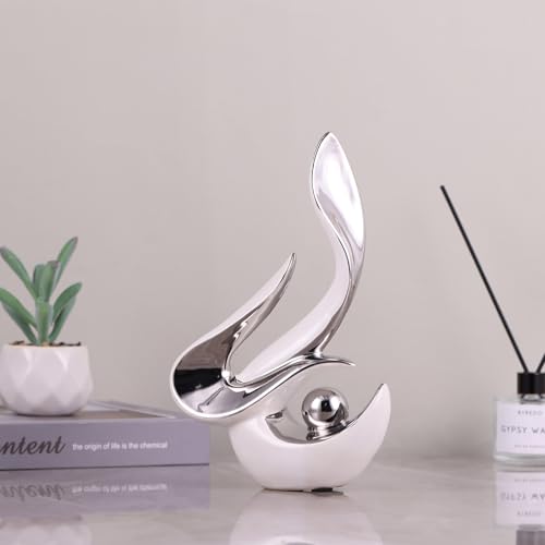 Adorno moderno de cerámica para mesa comedor blanco plateado miniatura 4