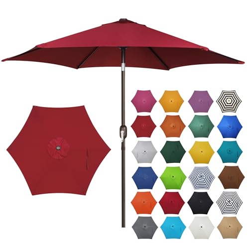 Image of Blissun 7.5 ft Patio Umbrella, Yard Umbrella, Outdoor Market Umbrella with Push Button Tilt Crank, Burgundy