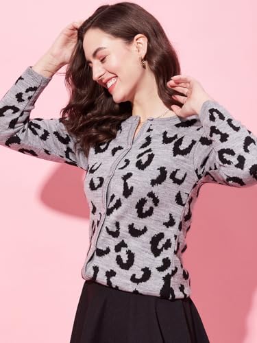 Image of Modeve Animal Print Round Neck Casual Women Sweater