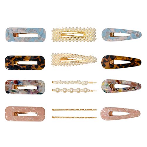 Hair Clips for Women Girls - 14Pcs Pearls/Acrylic Resin Hair Barrettes Fashion Geometric Alligator Ladies Hair Accessories