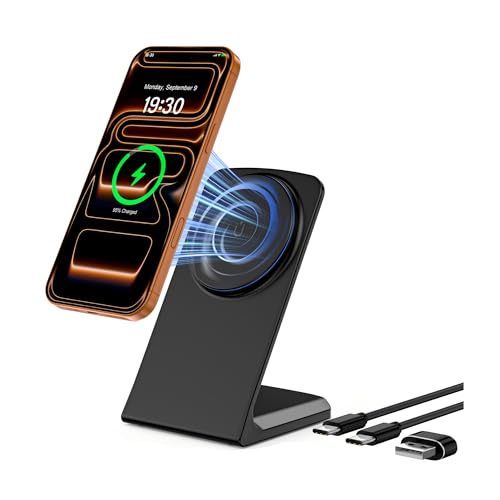 Mag Safe Charger for iPhone/Samsung: Magnetic Charger Stand, Qi-Certified Fast Wireless Charger for iPhone 17/Air/16/15/14/13/12 Series, for Samsung S24/S25 Series (Onyx Black)