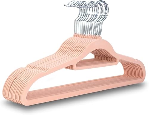 Anikees Velvet Hangers, 50-Pack, Ultra-Thin Non-Slip Coat Hangers with Tie Bar, 360° Swivel Hook (Pink)