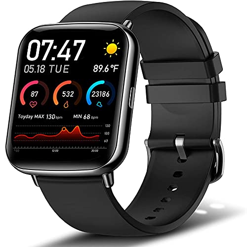 Smart Watch, Fitness Tracker with 1.69 Inch Touch Screen, 24 Hours Heart Rate Monitor Watch and Sleep Tracker, Smart Watch for Android Phones and iOS Phones, Pedometer, Waterproof Smart Watch for Men and Women (Black)