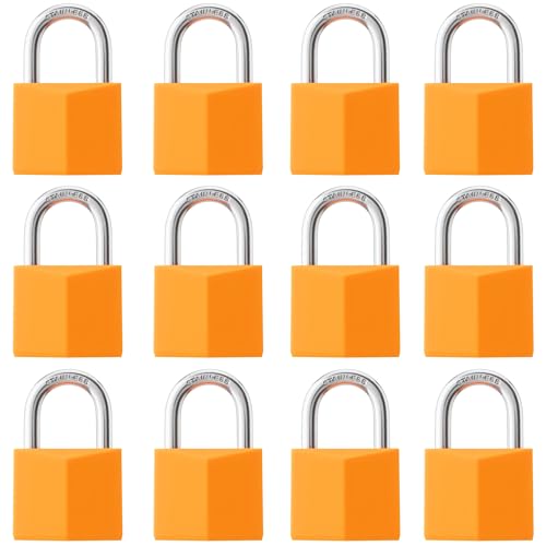 Image of 12-Pack Keyed Alike Locks, Orange Covered Brass Keyed Padlock with Stainless Steel Shackle, 1-9 /16 Inch Lock Body, Rustproof Locks for Luggage Gate Fence Hasp Cabinet Toolbox Gym School Locker
