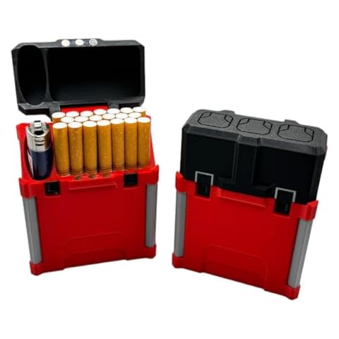 Cigarette Case with Lighter Holder - Milwaukee Packout Inspired, 3D Printed, Fits Full 100 Size Cigarette Pack or Standard with Adapter, Durable & Unique Cigarette Box Cover