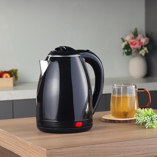 Image of Cello Pluto Quick Boil Stainless Steel Kettle 1350 Watts, 1.5 Litre Black | 304 Inner Stainless Steel, Double Wall, Cool Touch Outer Body, On-Off Indicator |Ideal For Boiling Water, Making Tea, Coffee