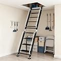 Foldable Aluminum Loft Stairs Ladder, 8 Step Folding Bunk Bed Ladders with Handrails, Portable Anti-Slip Egress Attic Ladders, Floor-Mounted Metal Roof Access Step Ladder for Dorm RV Home Attic Stair
