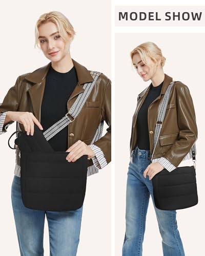Purses for Women 2PCS Puffer Quilted Crossbody Shoulder Hobo Bags Trendy Ladies Handbag with Coin Wallet 2 Adjustable Straps3