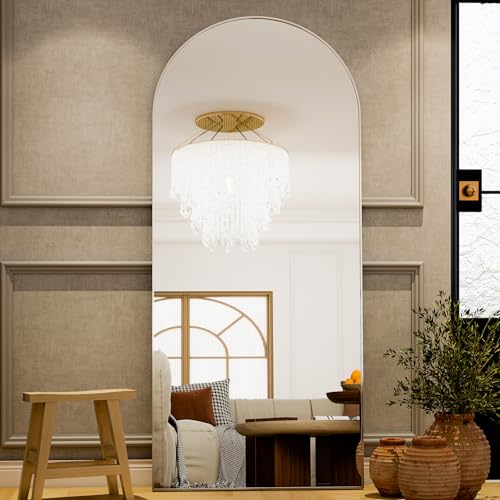 GLSLAND - 20x57 inch Arched Full Length Mirror - Floor Mirrors Aluminum Alloy Frame Full Body Dressing Mirror for Bedroom, Living Room,Silver