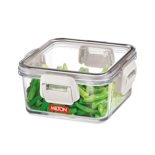 Image of MILTON Clear View 550 Square,Airtight Food Grade Modular Plastic Container,BPA Free,Stackable,Transparent, 4 side Double Locks,Recyclable,Freezer Safe,Ideal for Cereals,Pulses,Snacks,Cookies