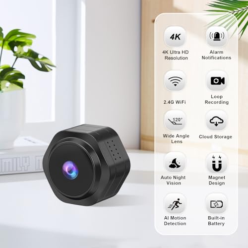 Image of MiNi WiFi Spy Hidden Camera,Nanny Camera, 4K Ultra HD Wireless Security Cameras for Baby,Dog,Cat,Pets, AI Motion Detection Alerts, Auto Night Vision, Real Time Record Surveillance Cam for Home