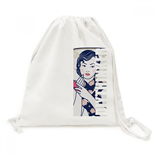 Toile drawstring backpack culture chinoise rose femme sac de voyage leger