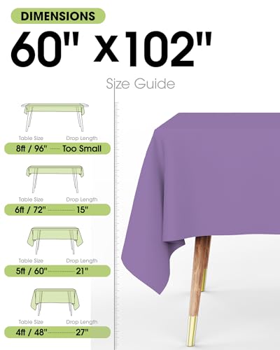 Image of Pureegg Rectangle Table Cloth 60 inch x 102 inch - Durable Polyester Tablecloth Offers Reusable & Washable Protection, Ideal for Outdoor Party, Picnic, Wedding, Banquet and Birthday, 2 Pack, Lavender