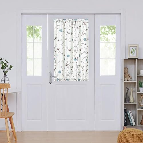 Image of VOGOL Curtains for French Door, 36 x 40 Inches Blue Flower Pattern Sliding Door Panels, 1 Piece Rod Pocket Decorative Drapery for Entry Door
