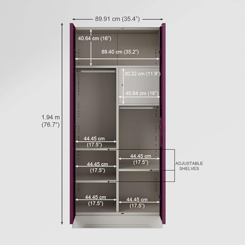 Image of Interio by Godrej Almirah Slimline 2-Door Steel Almirah, Cupboard for Clothes (Purple), 1-Year Warranty, 1 Locker, 4 Shelves and Curvilinear Mirror