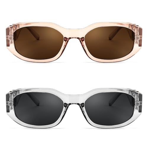 Image of FEISEDY Retro Trendy Rectangle Sunglasses Women Men Narrow Shades B2322 | |Vintage Shades |UV400 Protection |Blocks Glare |Women & Men |Comes With A Storage Case