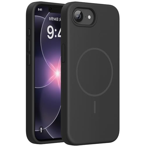 Miracase iPhone 17e 用 ケース MagSafe対応 シリコン さらさら触感 薄型 マグネット搭載 iPhone 16e 用 ケース 耐衝撃 衝撃吸収 あいふぉん17e あいふぉん16e ブラック