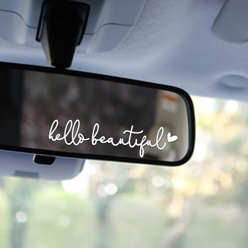 Image of Miarita 3X Hello Beautiful Rearview Mirror Decal, Cute Car Decals for Women, Car Stickers and Decals, Rear View Mirror Sticker, Rearview Mirror Accessories (Hello Beautiful White)