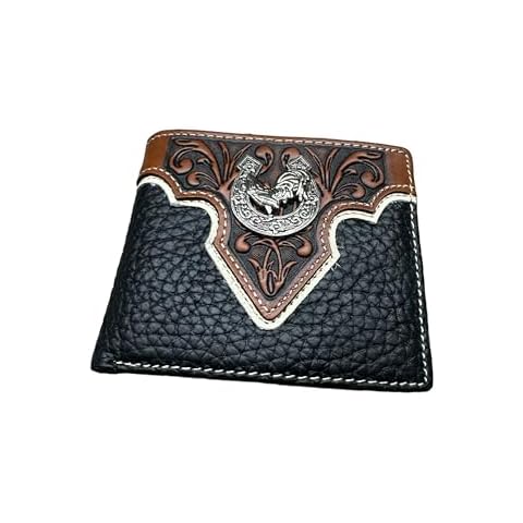 Western Stakes Floral Rooster Black Leather Wallet Cover