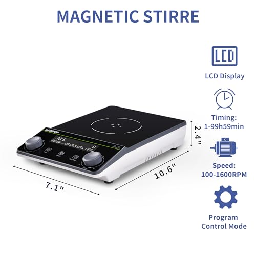 Image of Magnetic Stirrer 5.9 inch Magnetic Stir Plate with stir bar LCD Display 100-1600RPM Max Stirring Capacity 5000ml Digital Magnetic Stir Plate Magnetic Mixer Lab Stirrers(No Heating)