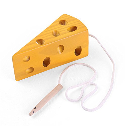 ZZM Montessori Activité Bois Fromage Jouet, Bébé Enfants Fromage à Cordes en Bois Jouet éducatif Cadeaux Fromage et Souris Jeu de Filetage Jouet