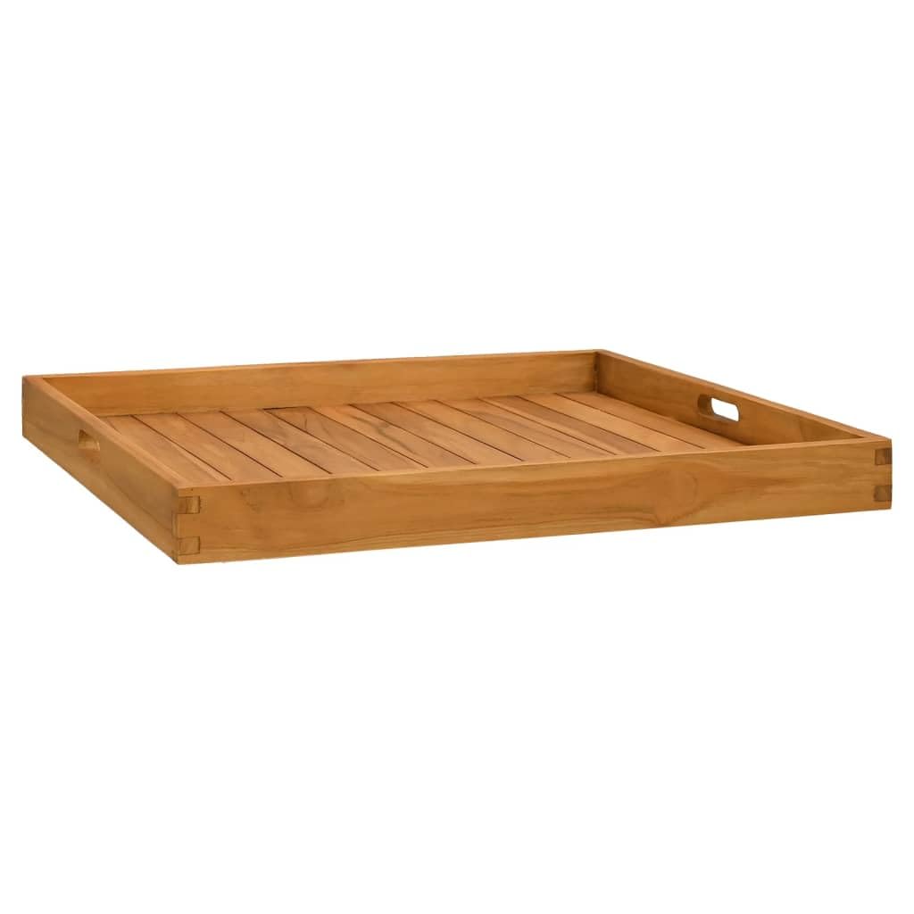 Vassoio da portata in legno massello teak 70x70x7 cm con manici incassati e bordi rialzati per buffet catering cucina per servire cibi