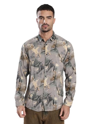 Image of BENE KLEED Men's Abstract Print Cotton Blend Shirt | Spread Collar | Full Sleeves | Tailored Fit |