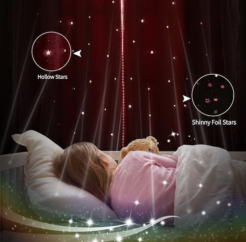 Image of 52x63 2-in-1 Double-Layer Kids & Girls Unicorn Princess Blackout Curtains with Foil Print Sheer, 2 Panels Set - Pure Pink