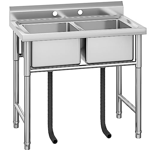 YITAHOME Fregadero de Cocina, Fregadero de Restaurante de Acero Inoxidable Fregadero de Catering Independiente Fregadero de Servicio Doble portátil para Exteriores para Hotel, Hogar, Bar, Lavandería