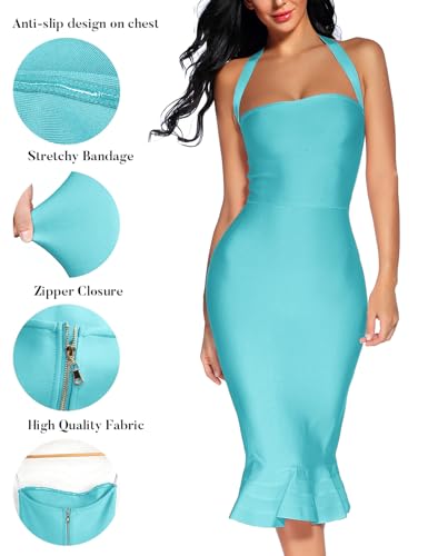 Image of houstil Women's V Neck Halter Fishtail Bandage Bodycon Dress Party