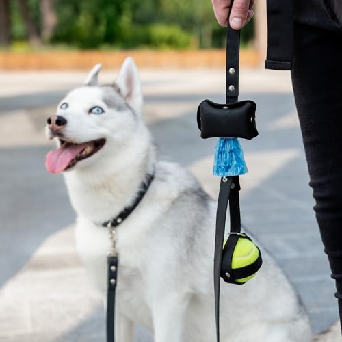 Image of Hidemont Dog Poop Bag Holder for Leash, Durable Leather Leakproof Pet Waste Bag Dispenser for Leashes, 20 Bags Included (Black)