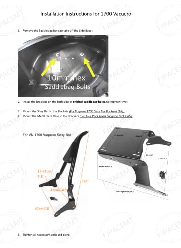 Black Sissy Bar, Passenger Backrest Rear Pad Fit For Kawasaki Vulcan 1700 Vaquero Vn1700 Passenger Sissybar Backrest 24" Tall #TOP5