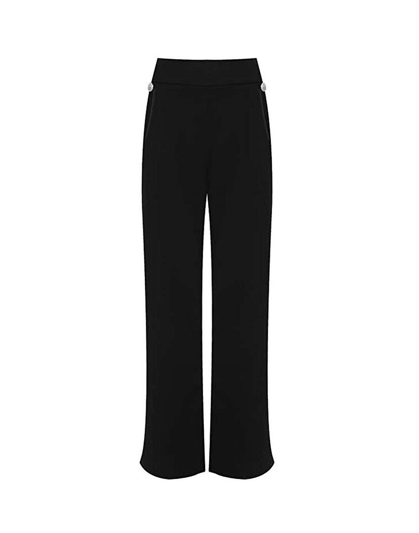 H&F ® New Women's Ladies 2 Pocket Button Trousers Wide Leg Plain Palazzo Casual Wear Pants Size 14 16 18 20 22-24 26-28(18) Black