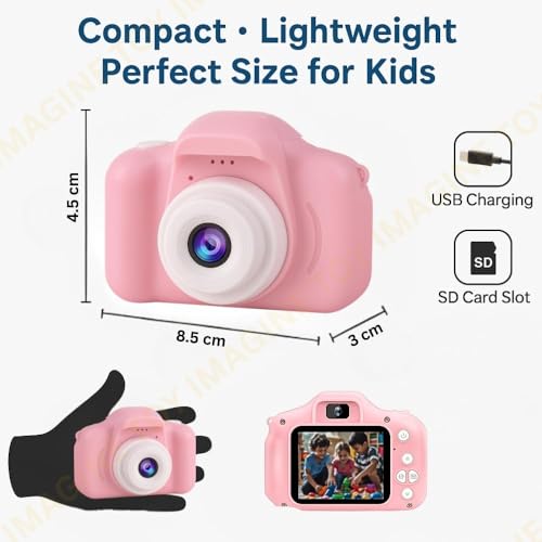 Image of Cots and Cuddles Kids Digital Camera for Boys & Girls | 1080P HD Video & 12MP Photo | Dual Lens, Rechargeable Toy Camera with Games & Filters for Kids Age 3-10 Years (Pink)