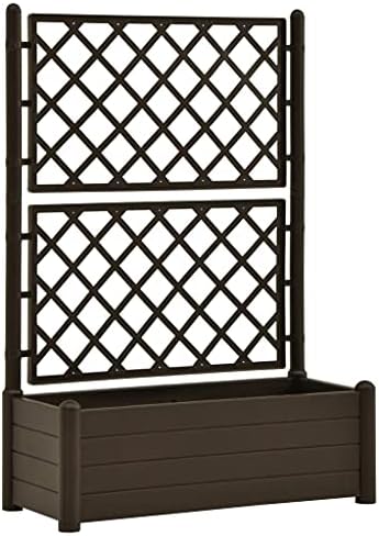 vidaXL Garden Planter with Trellis Raised Beds Flower Box Flower Boxes Plant Pot Plant Pots Outdoor Planter Trellis Planters PP Mocha