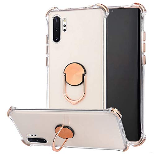 Robinsoni Case Compatible with Samsung Galaxy Note 10 Plus Cover Silicone Case Transparent Four-corner Airbag Drop-proof Case with Ring Kickstand Cover Ultra Thin Bumper Shockproof Ring Case Rose Gold