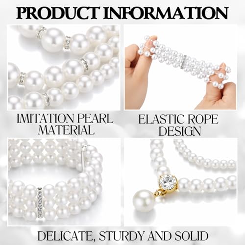 Image of Glenmal Pearl Rhinestone Jewelry Set for Women Pearl Necklace Bracelet Earrings for Wedding Halloween Bridal Shower Tea Party