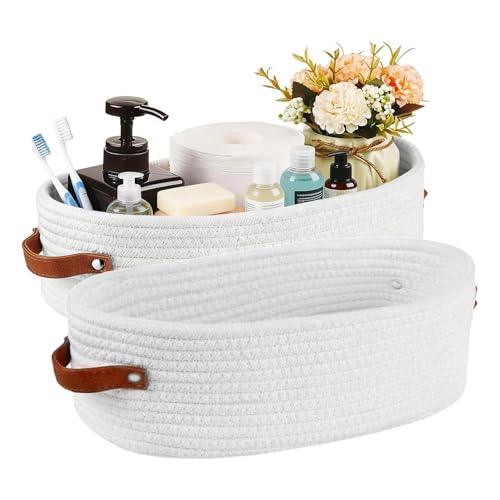 Txuzong 2 Cestas De Almacenamiento Para Baño, Cestas De Cuerda De Algodón, 33 X 15 X 10 Cm, Cesta Trenzada Multifuncional, Cesta De Almacenamiento Trenzada Blanco Para Baño, Dormitorio, Sala De