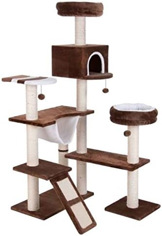 Gingerbread House Large Stable Cat Tree - Includes Ladder, Sisal Mats, Sleeping Dens, Hammocks and 2 Cosy Cuddle Beds (Dark Brown)
