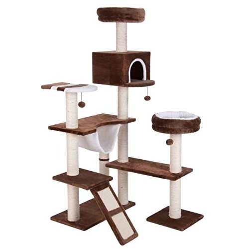 Gingerbread House Large Stable Cat Tree - Includes Ladder, Sisal Mats, Sleeping Dens, Hammocks and 2 Cosy Cuddle Beds (Dark Brown)