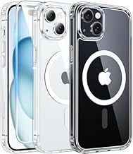 FNTCASE Funda transparente para iPhone 15: Funda para iPhone 14/13, fundas magnéticas para teléfono con protector de pantalla compatible con Magsafe delgada antiamarillamiento resistente funda