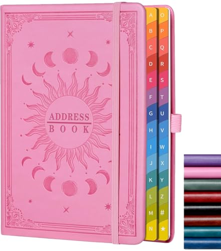 Address Book with Colorful Alphabetical Tabs (8.4 x 5.7) Hardcover Contact Organizer for Website Passwords Telephone Software Licenses and Important Information Pink