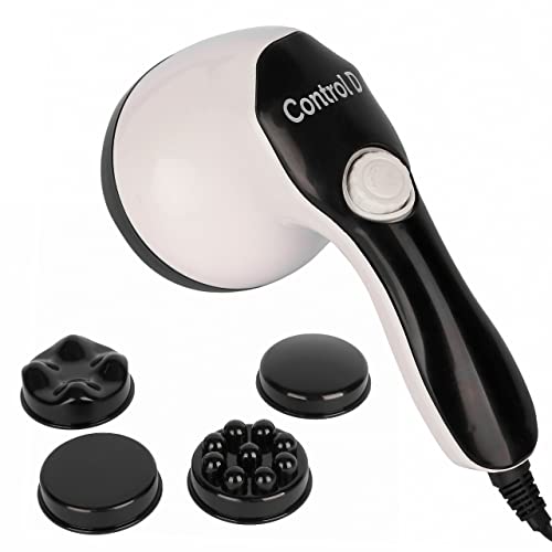 Control D Electric Handheld Full Body Massager with 4 Massage Heads & Variable Speed Settings for Pain Relief and Relaxation, Back, Leg & Foot, (Black, White)