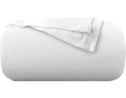 Kotton Culture Knitted Geometric Herringbone Pattern Handwoven Blanket 100% Long Staple Cotton - Soft & Cozy All-Season Throw for Bed Couch Chair Outdoors (King/Cal King, White)