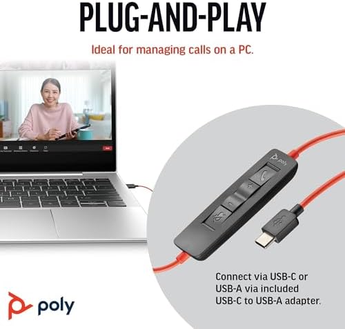 Poly Blackwire 3320 Kablolu Kulaklık - Esnek Mikrofon Kolu - Hi-Fi Stereo - USB-C veya USB-A üzerinden PC/Mac ile Bağlantı - Takımlar/Zoom ile Uyumlu - Görsel 4