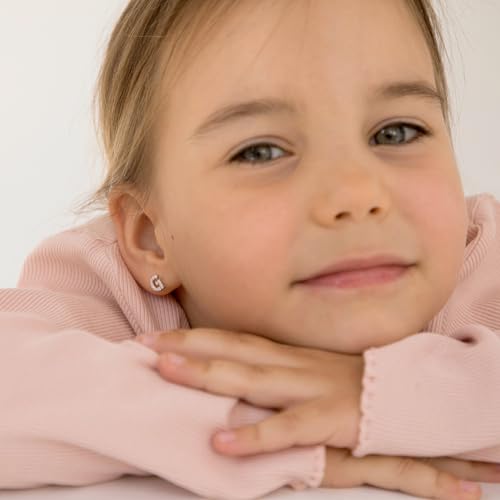 925 Sterling Silver Clear Cubic Zirconia Initial Alphabet Letter Screw Back Earrings for Young Girls and Teens - First Initial Earrings for Stylish Kids - Hypoallergenic and Safe for Sensitive Ears2